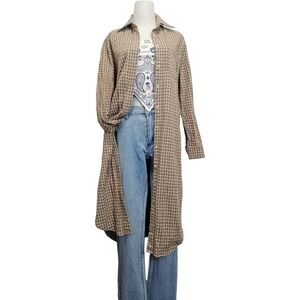 🐿🐿🐿 Long Plaid Button-Front Duster Shirt - Beige/Brown